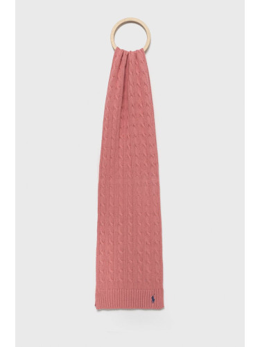 Памучен шал Polo Ralph Lauren в розово с изчистен дизайн