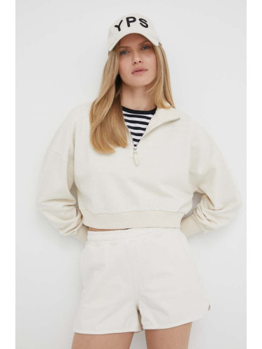 Памучен суичър G-Star в бежово с изчистен дизайн