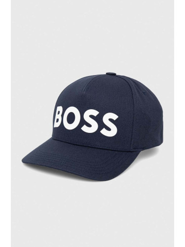 Памучна шапка с козирка BOSS в тъмносиньо с изчистен дизайн