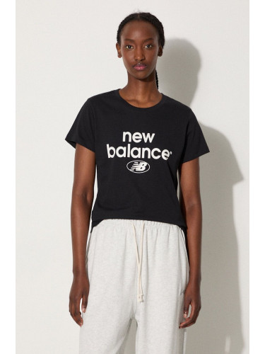 Памучна тениска New Balance в черно