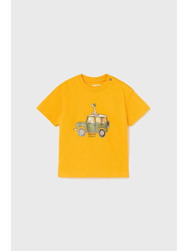 Бебешка памучна тениска Mayoral в жълто с принт