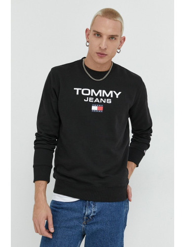 Памучен суичър Tommy Jeans в черно с принт