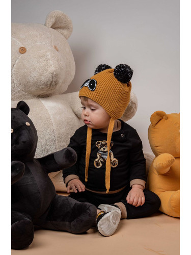 Детска шапка Jamiks в жълто с фина плетка