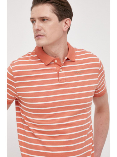 Памучна тениска с яка Pepe Jeans Pepe Stripes в оранжево с десен