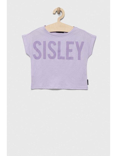 Детска памучна тениска Sisley в лилаво
