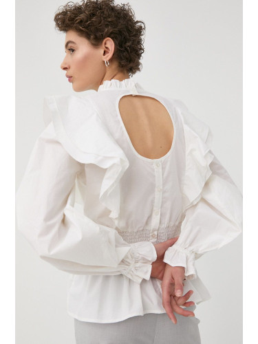 Памучна блуза Bruuns Bazaar дамска в бяло с изчистен дизайн