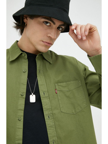 Памучна риза Levi's мъжка в зелено със стандартна кройка с класическа яка