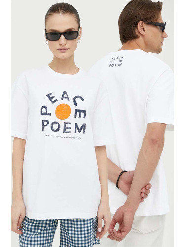 Памучна тениска Samsoe Samsoe в бяло с принт