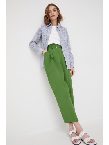 Панталони Sisley в зелено със стандартна кройка, с висока талия