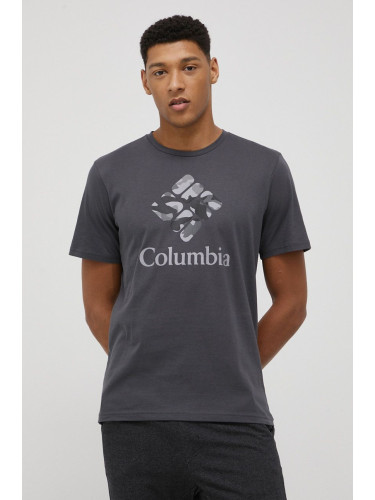 Памучна тениска Columbia в сиво с принт
