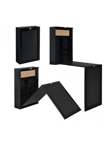Сгъваема маса/шкаф с плот Черна, Сгъната 80 x 50 x 18,5 см,MDF