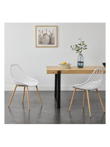 [Комплект от 2 дизайнерски трапезни стола  Пластмаса, Бял, 83x48x58 cm