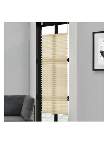Хармоника роло/ плисираща щора - 50x100 см - бежово - слънце и светлозащитна, пазеща сянка - без пробиване