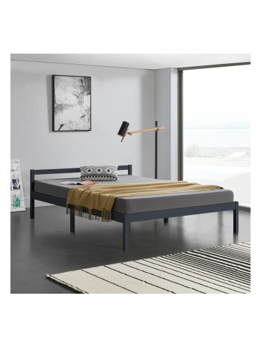 Дървено легло Nakkila, размери  140x200 см,  двойно легло с табла,  тъмно сив цвят