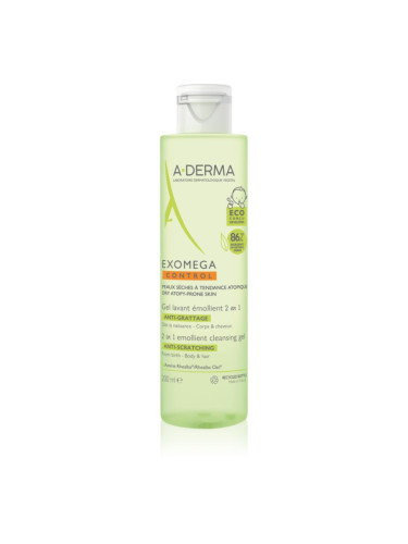 A-Derma Exomega Control 2 in 1 emollient cleansing gel душ гел за суха към атопична кожа 200 мл.