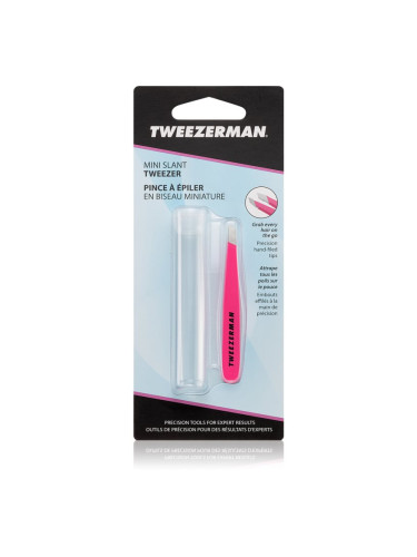Tweezerman Mini Slant пинсета със скосен връх мини с калъфка за пътуване Neon Pink 1 бр.