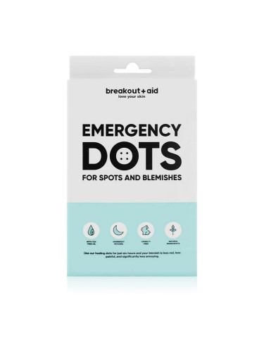 breakout + aid Emergency Dots For Spots and Blemishes локална грижа против акне на лицето, деколтето и гърба с Tea Tree oil 72 бр.