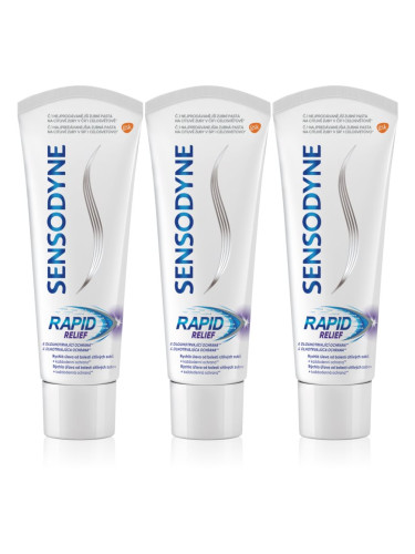 Sensodyne Rapid паста за зъби с флуорид за чувствителни зъби 3x75 мл.