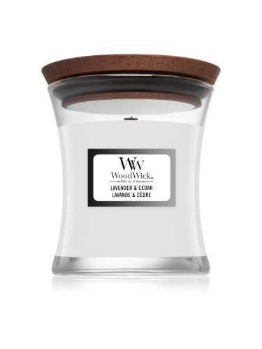 Woodwick Lavender & Cedar ароматна свещ с дървен фитил 85 гр.