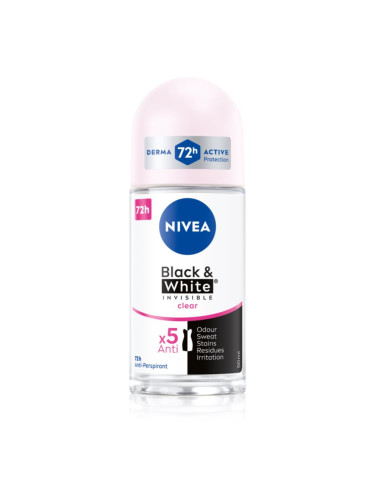 NIVEA Invisible Black & White Clear рол-он и антиперспирант за жени 50 мл.