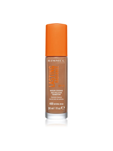 Rimmel Lasting Radiance озаряващ фон дьо тен SPF 25 цвят 400 Natural Beige 30 мл.