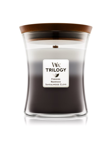 Woodwick Trilogy Warm Woods ароматна свещ с дървен фитил 275 гр.