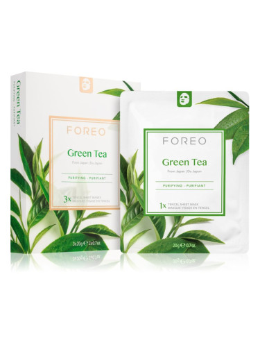 FOREO Farm to Face Sheet Mask Green Tea платнена маска с успокояващ ефект за смесена кожа 3x20 гр.