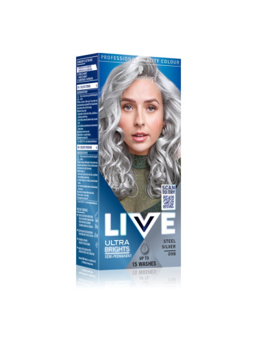 Schwarzkopf LIVE Ultra Brights or Pastel полуперманентна боя за коса цвят 98 Steel Silver 1 бр.