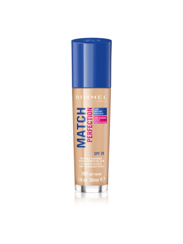 Rimmel Match Perfection течен фон дьо тен SPF 20 цвят 200 Soft Beige 30 мл.