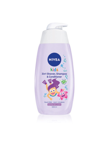 NIVEA Kids Sparkle Berry нежен душ гел и шампоан за деца 3 в 1 500 мл.