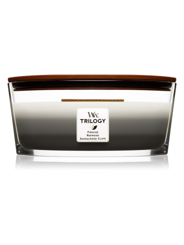 Woodwick Trilogy Warm Woods ароматна свещ с дървен фитил (hearthwick) 453.6 гр.