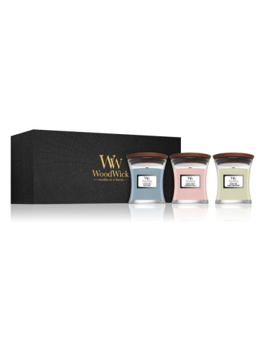 Woodwick Evening Onyx & Solar Ylang & Coastal Sunset подаръчен комплект с дървен фитил (gift box) 1 бр.