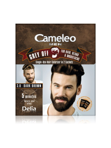 Delia Cosmetics Cameleo Men еднократна боя за прикирване на бели коси цвят 3.0 Dark Brown 2 x 15 мл.