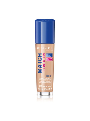 Rimmel Match Perfection течен фон дьо тен SPF 20 цвят 201 Classic Beige 30 мл.