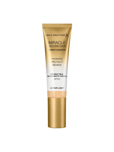 Max Factor Miracle Second Skin овлажняващ крем SPF 20 цвят 02 Fair Light 30 мл.