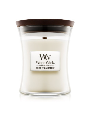 Woodwick White Tea & Jasmine ароматна свещ с дървен фитил 275 гр.