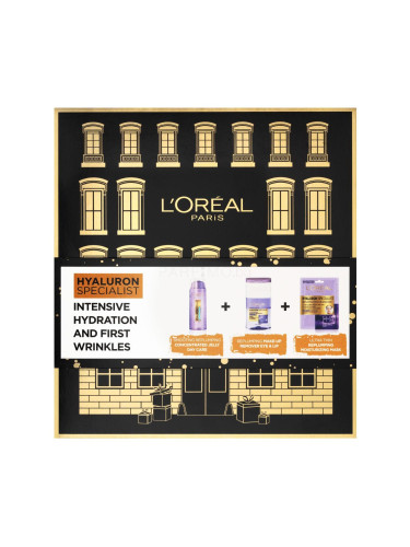 L'Oréal Paris Hyaluron Specialist Intensive Hydration And First Wrinkles Подаръчен комплект гел за лице Hyaluron Specialist Concentrated Jelly 50 ml + почистване на грим Hyaluron Specialist Replumping Make-Up Remover 125 ml + маска за лице Hyaluron Specialist Replumping Moisturizing Mask 1 бр
