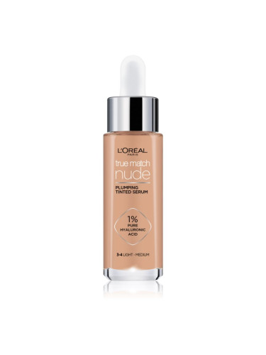 L’Oréal Paris True Match Nude Plumping Tinted Serum серум да уеднакви цвета на кожата цвят 3-4 Light Medium 30 мл.