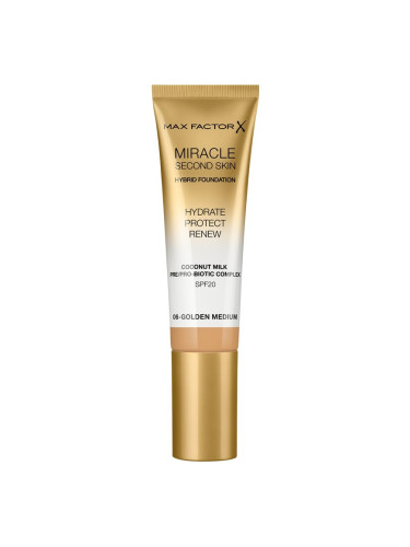 Max Factor Miracle Second Skin овлажняващ крем SPF 20 цвят 06 Golden Medium 30 мл.