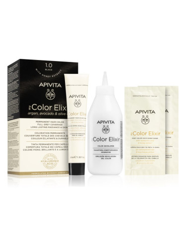 Apivita My Color Elixir боя за коса без амоняк цвят 1.0 Black 1 бр.