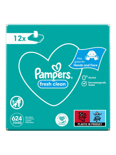 Pampers Fresh Clean мокри почистващи кърпички за деца за чувствителна кожа 12x52 бр.