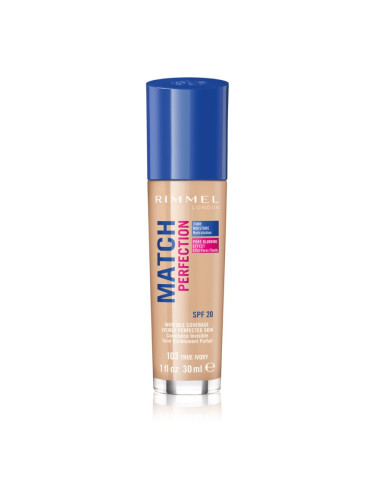 Rimmel Match Perfection течен фон дьо тен SPF 20 цвят 103 True Ivory 30 мл.