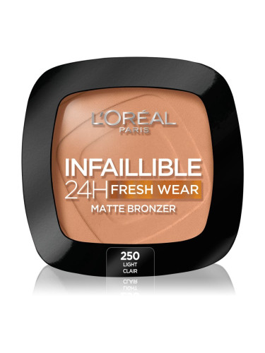 L’Oréal Paris Infaillible Fresh Wear 24h бронзант с матиращ ефект цвят 250 Light 9 гр.