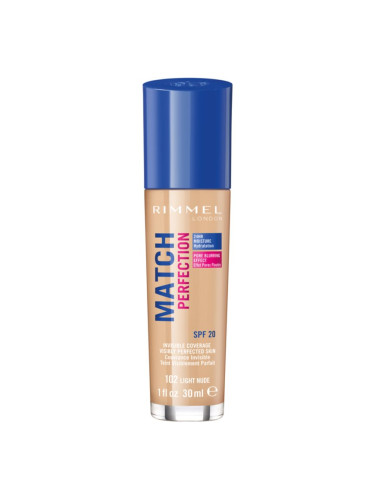 Rimmel Match Perfection течен фон дьо тен SPF 20 цвят 102 Light Nude 30 мл.