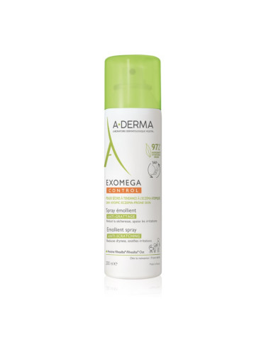 A-Derma Exomega Control Emollient spray хидратиращ крем за подсилване на защитната бариера на чувствителна и атопична кожа в спрей 200 мл.