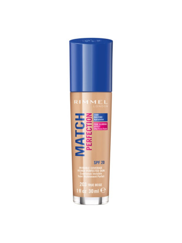 Rimmel Match Perfection течен фон дьо тен SPF 20 цвят 203 True Beige 30 мл.