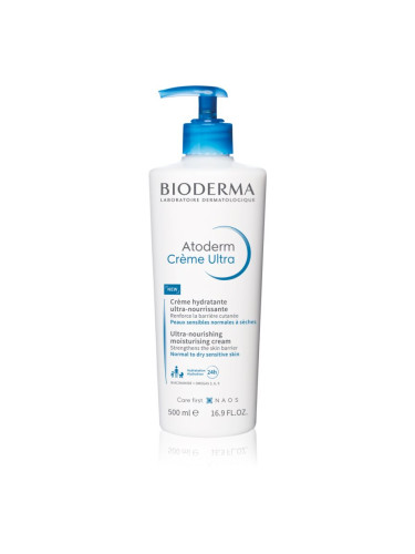 Bioderma Atoderm Cream подхранващ крем за тяло за нормална към суха чувствителна кожа без парфюм Bottle with Pump 500 мл.