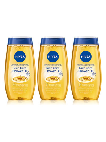 NIVEA Natural Caring душ масло за суха кожа 3 x 200 ml