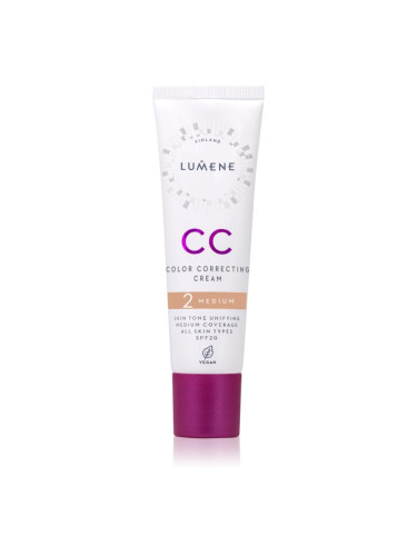 Lumene CC Color Correcting Cream CC крем за уеднаквяване тена на лицето SPF 20 цвят 2 Medium (Cool) 30 мл.