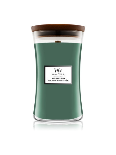 Woodwick Mint Leaves & Oak ароматна свещ с дървен фитил 609,5 гр.